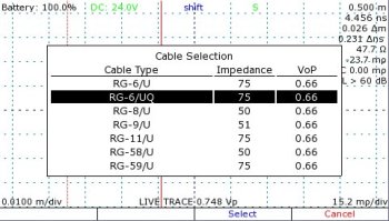 Cable time library stores commonly encountered coaxial and twisted pair cable industry standards. Add your own cable types.